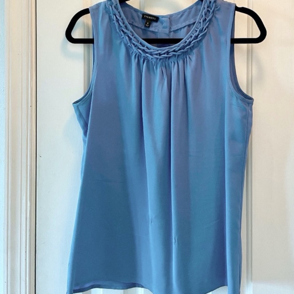 Talbots blue braided blouse with buttons 100% silk